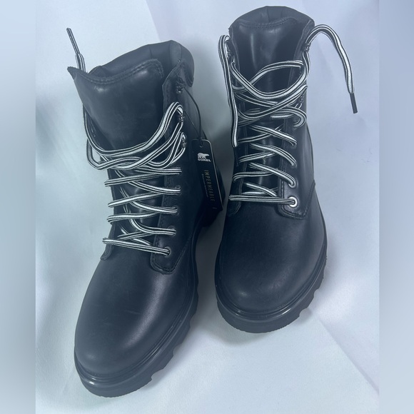 SOREL Lennox Leather Lace STKD Boot in Black Sea Salt NWT NO BOX Size:10 Women’s - Picture 3 of 15